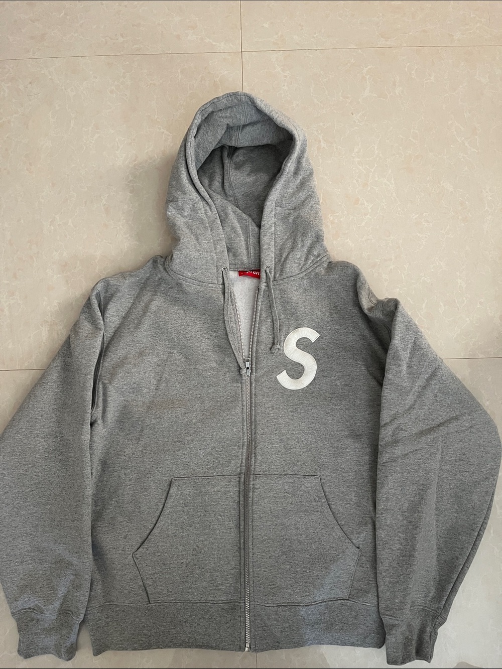 Supreme Gray Zip-Up Hoodie with White S Logo